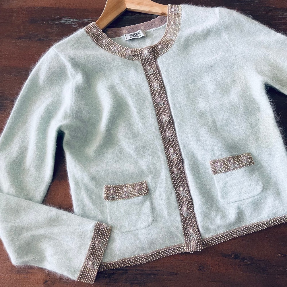 Moschino Light Green Sweater with Gold Accents